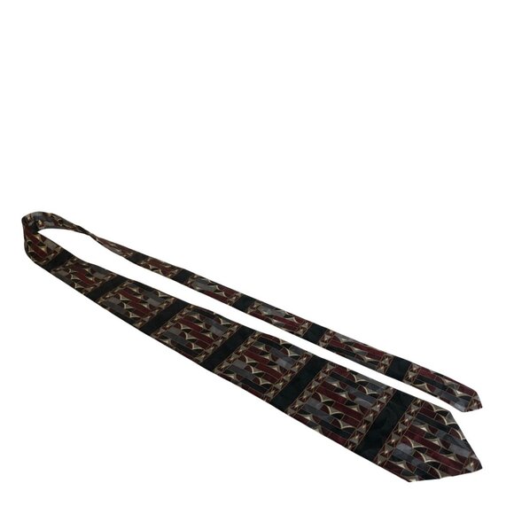Damon Silk Tie Geometric Burgundy Black Gold Mens Necktie Office Formal Dad Gift - Picture 7 of 7